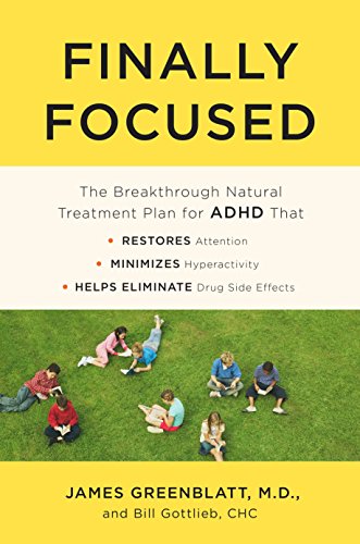 Book cover with yellow background, title “Finally Focused,” and people on grass.
