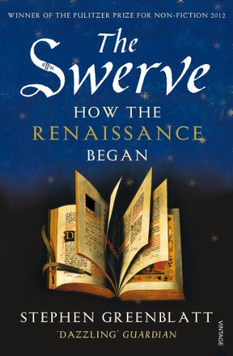 Book cover: "The Swerve" with an open, aged manuscript illustration.