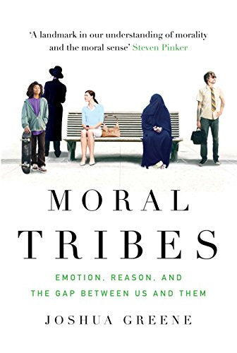 Book cover depicting diverse people on a bench, titled "Moral Tribes.