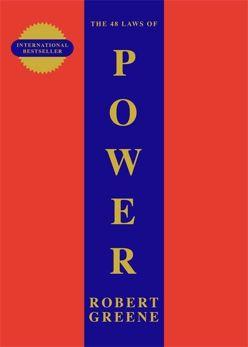 Book cover: "The 48 Laws of Power" by Robert Greene, red and blue design.