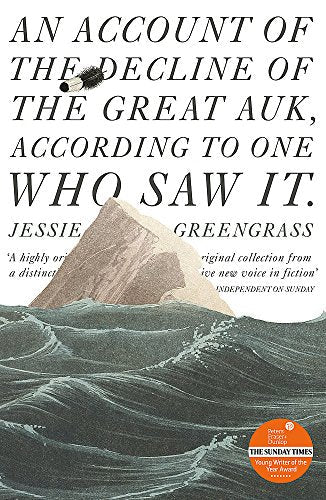 Book cover depicting a great auk silhouette above a wave and rocky island.