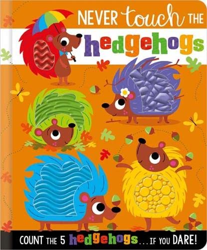 Colorful illustrated children’s book cover featuring five cartoon hedgehogs.