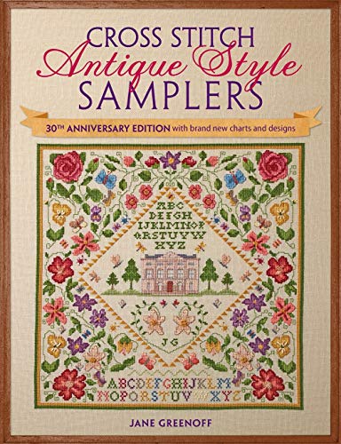 Book cover featuring a colorful, detailed antique-style cross-stitch sampler.