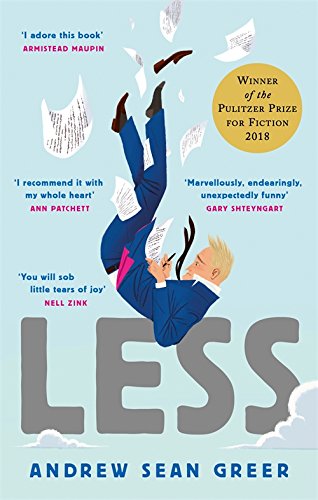Book cover: man falling amidst papers, with "LESS" in large, bold text.