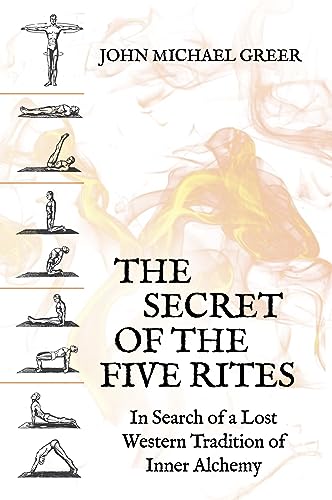 Book cover depicting silhouetted figures in yoga-like poses, title “The Secret of the Five Rites.”