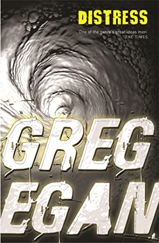 Book cover for "Distress" by Greg Egan, featuring a swirling vortex.