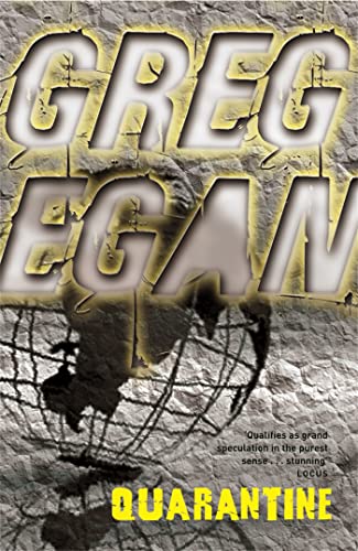 Book cover for "Quarantine" by Greg Egan, featuring a shadowy figure and web.
