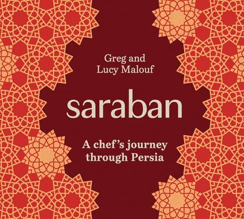 Book cover with ornate red and gold geometric patterns, title “Saraban”.