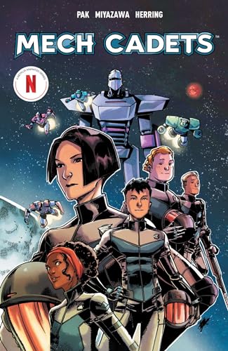 Mech Cadets" book cover featuring robots and diverse young cadets.