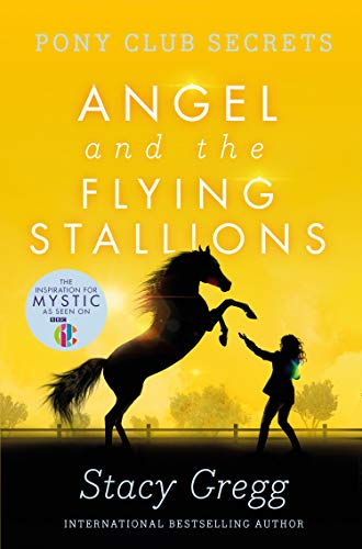 Book cover: black stallion rearing, girl reaching out, yellow background.