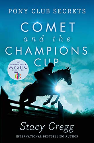 Book cover: horse and rider jumping a fence, blue and white text.