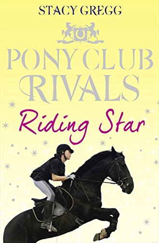 Book cover: rider on a black horse jumping a fence.