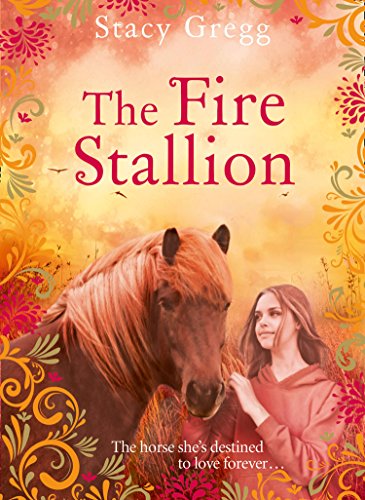 Book cover: girl with a reddish-brown horse, ornate floral design.