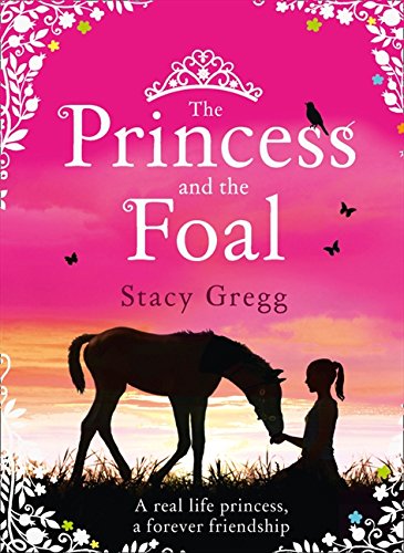 Book cover: princess with foal silhouetted against a sunset sky.