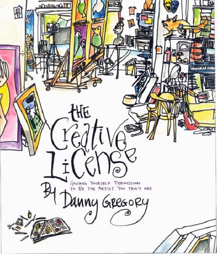 Book cover with colorful, sketched illustration of a cluttered art studio.