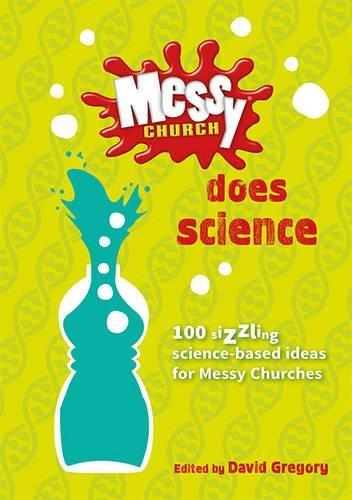 Book cover: "Messy Church Does Science" with bubbling beaker illustration.