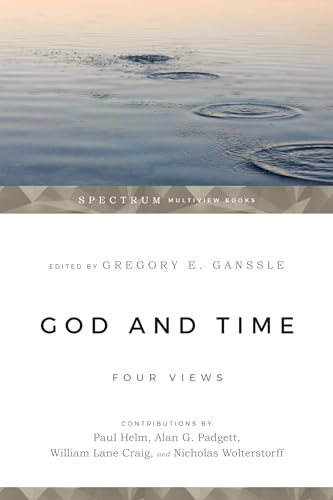 Book cover: “God and Time – Four Views” with water ripple image.
