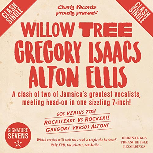 Red and white vinyl record cover featuring text: "Willow Tree" by Gregory Isaacs and Alton Ellis.