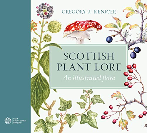 Book cover titled Scottish Plant Lore featuring botanical illustrations of plants, berries, and mushrooms.
