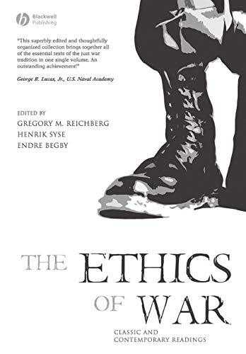 Book cover: "The Ethics of War" with a grayscale image of military boots.