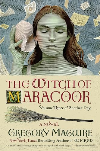 Book cover: woman holding a shell, with falling papers and a broom.