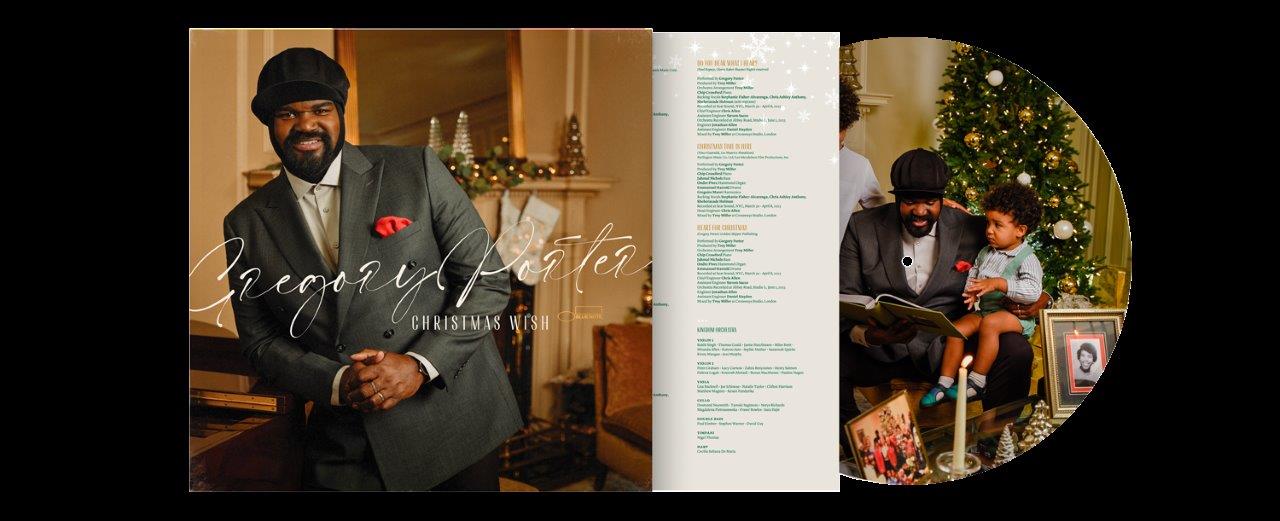 Gregory Porter “Christmas Wish” CD cover with artist portrait and tracklist.