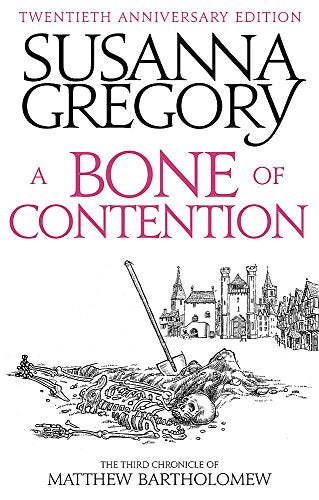 Book cover featuring a skeleton, a shovel, and a medieval town illustration.
