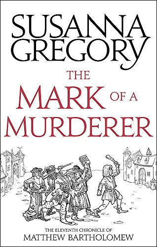 Book cover: “The Mark Of A Murderer” with a sketched medieval scene.