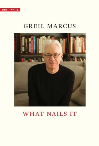 Book cover featuring Greil Marcus sitting on a sofa in front of a bookshelf.