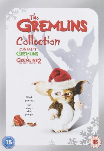 DVD cover for "Gremlins 1 & 2" featuring a Gremlin in a Santa hat.