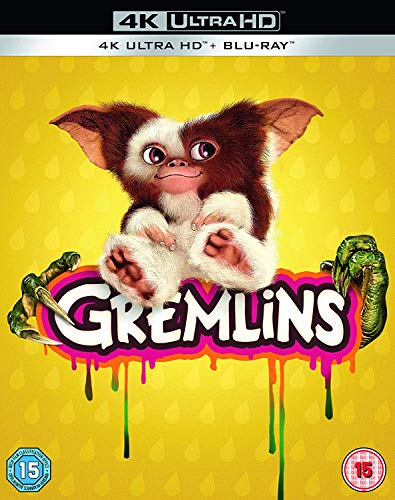 “Gremlins” Blu-ray cover featuring Gizmo and a dripping title logo.