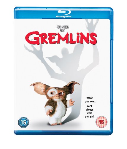 Blu-ray cover for Gremlins featuring Gizmo and a large monster shadow.