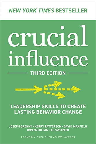 Green book cover with white text, "crucial influence" and arrow graphic.