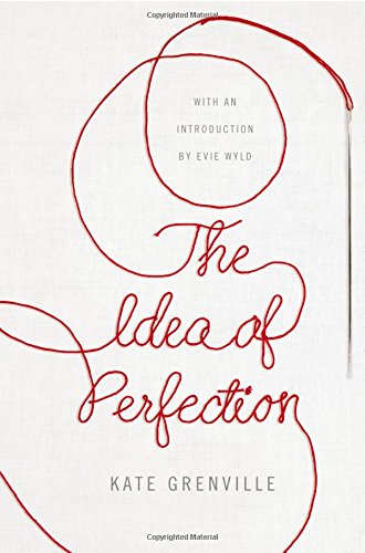 Book cover: "The Idea of Perfection" with red thread design.