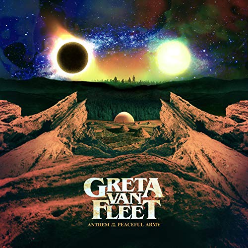Album cover for Greta Van Fleet’s “Anthem Of The Peaceful Army” with a cosmic landscape.