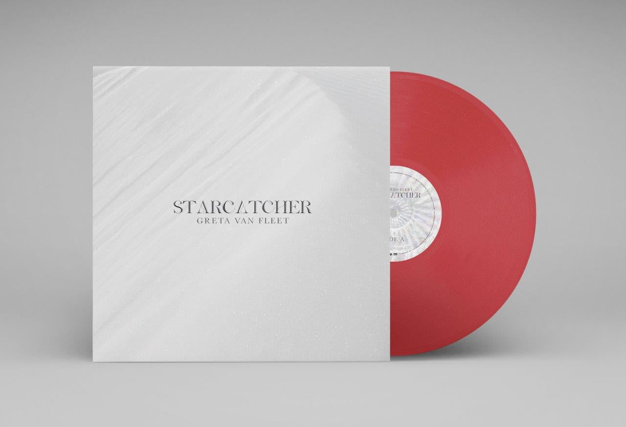 Red vinyl record with white sleeve featuring "Greta Van Fleet - Starcatcher" text.