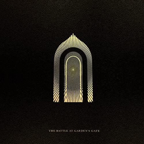 Gold arched gateway on a black textured background, album cover art.