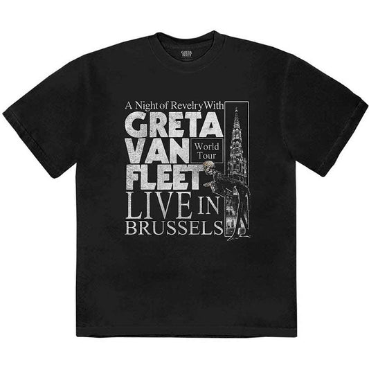 White unisex t-shirt featuring Greta Van Fleet Night of Revelry graphic design.
