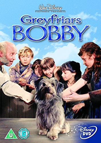Greyfriars Bobby" DVD cover featuring a dog with children and an elderly man.