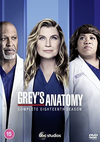 Grey’s Anatomy Season 18 DVD cover with three doctors in scrubs.