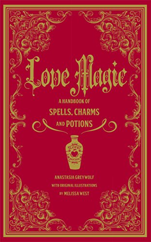 Red book cover with gold ornate border, title text, and a small potion bottle illustration.