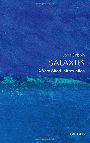Book cover: "Galaxies" by John Gribbin, with a blue, textured background.