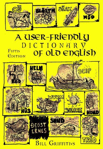 Book cover with yellow background, black text, and illustrations of Old English words.