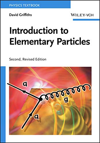 Textbook cover for Introduction to Elementary Particles, showing a particle physics Feynman diagram.