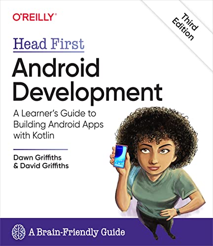 Book cover: "Head First Android Development" with a woman holding a phone.