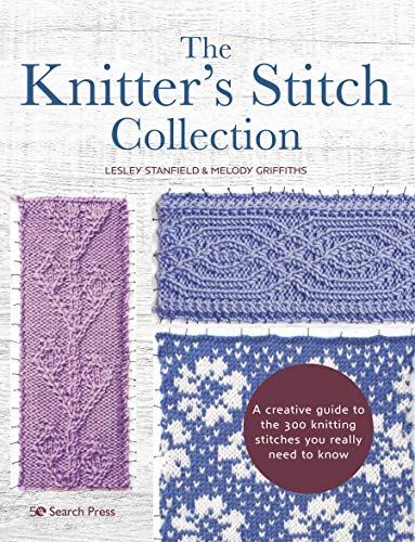 Book cover featuring knitted stitch samples and the title “The Knitter’s Stitch Collection.”