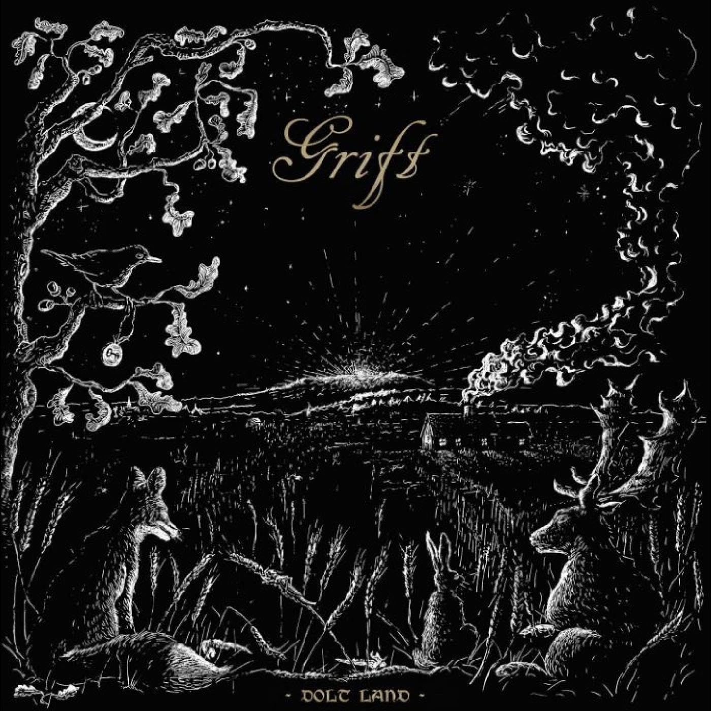 Black and white illustration of animals in a landscape, "Dolt Land" text.