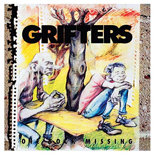 "Vinyl album cover with illustration of two men at a picnic table."