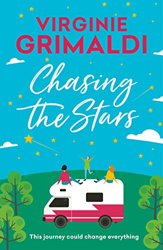 Book cover: pink RV with three figures under a starry sky.