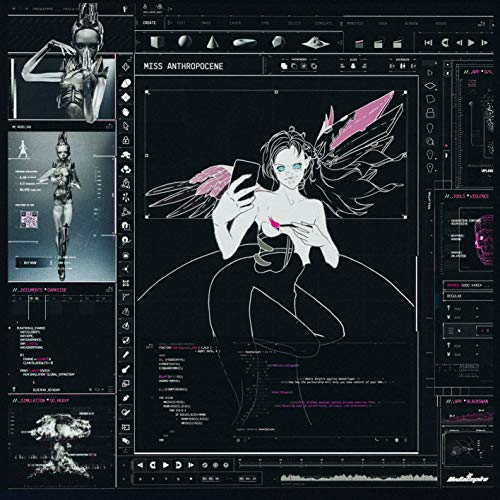 Grimes album cover: digital art of a woman with robotic and angelic features.